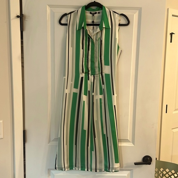 NWT Raoul 100% Silk - Green / Black / White Style: Shirt dress Size - 8 - Picture 1 of 11